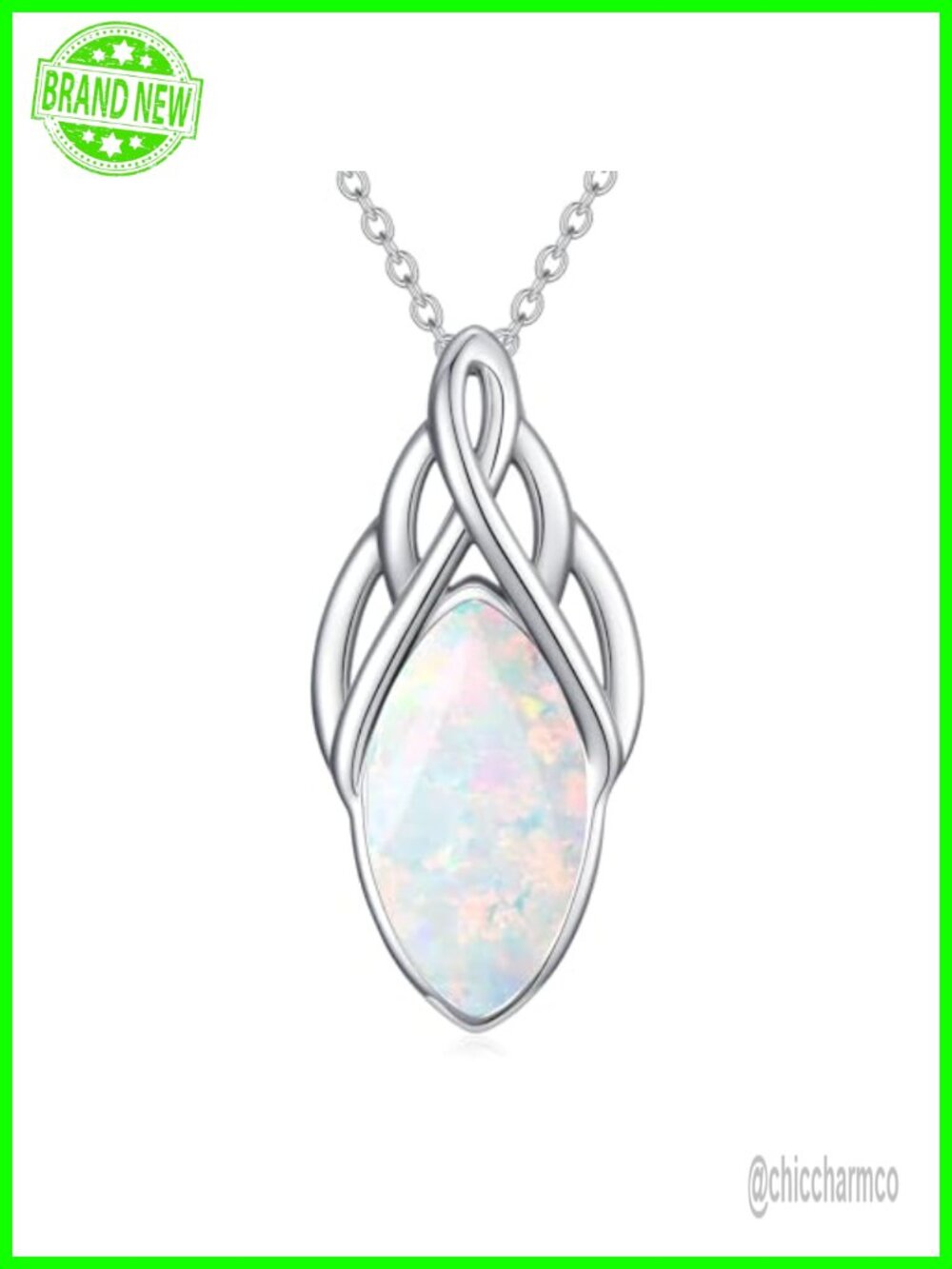 18k-white-gold plated Celtic Knot Necklace with Gemstone Pendant